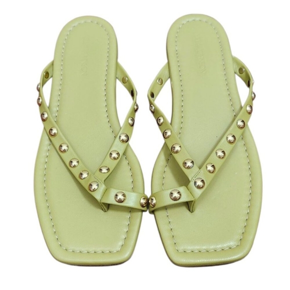 Ulla Johnson Olive Green Studded Sandals Size 9.5US Square Toe Crisscross Strap - Picture 2 of 11
